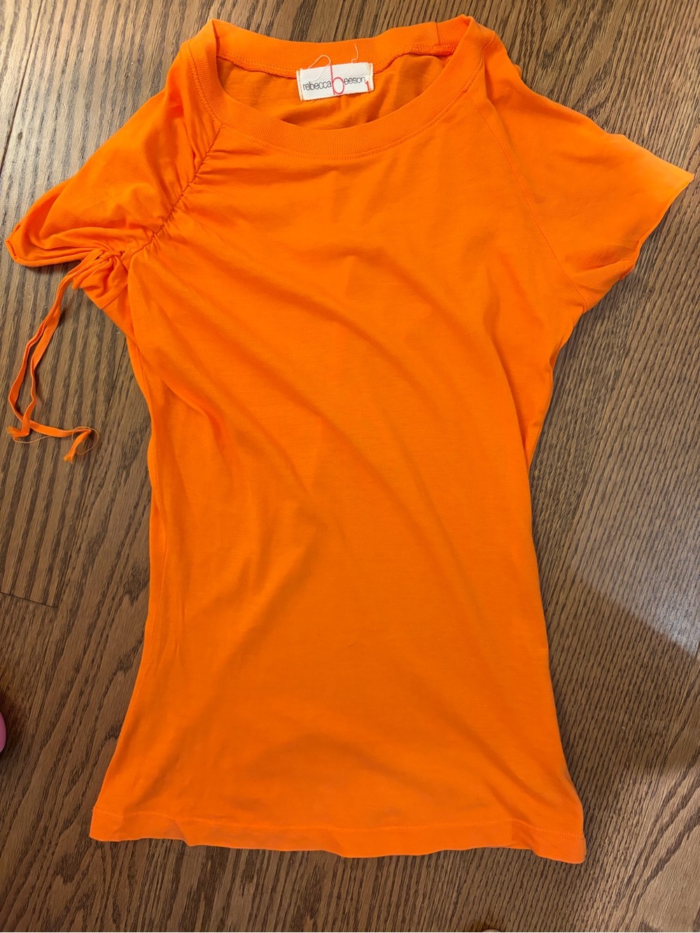 Rebecca Beeson Orange Ruched Sleeve Women’s Tee